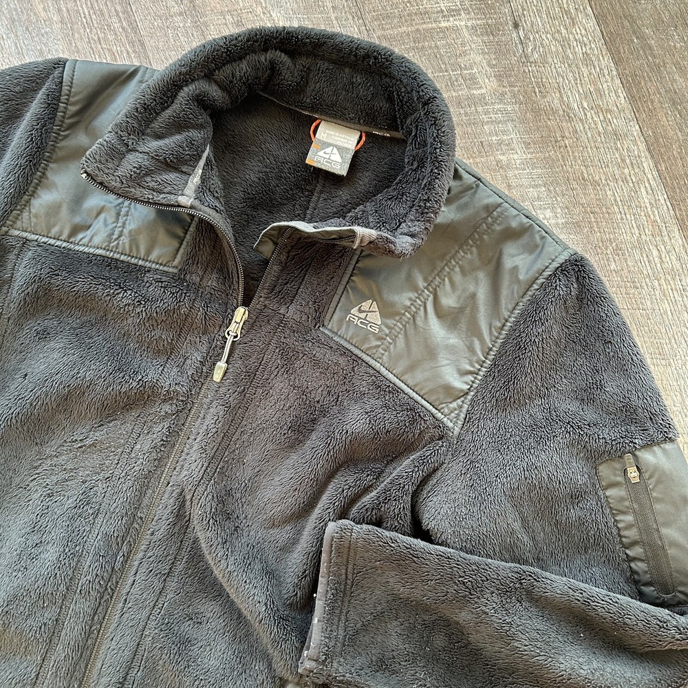 Nike ACG Fleece Jacket Mens M Black Sherpa Nylon Full Zip Hiking Outdoor Vtg